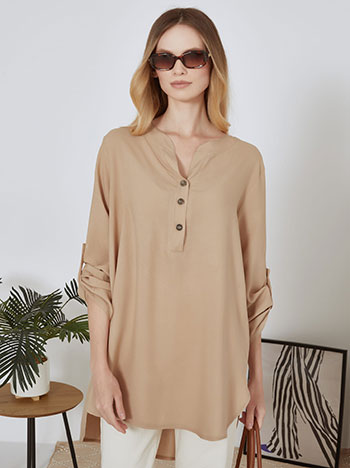 Μπλούζα oversized με κουμπιά σε μπεζ ανοιχτό