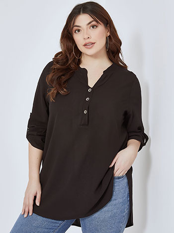 Μπλούζα oversized με κουμπιά σε μαύρο