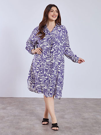 Dress midi printed with pleat in purple