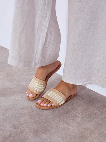 Sandals with broderie details in beige