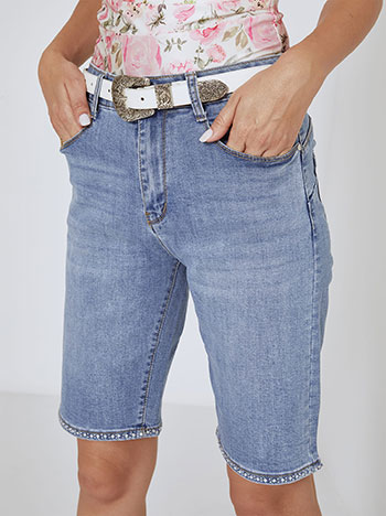 Jeans shorts with strass on hemline in light blue