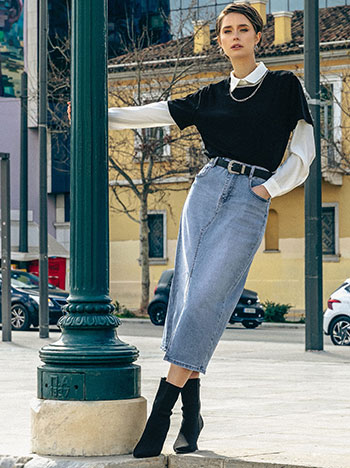 Skirt midi denim with front slit in indigo