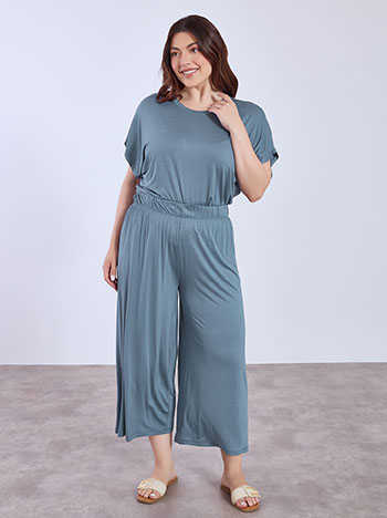 Culotte trousers with viscose in rough blue