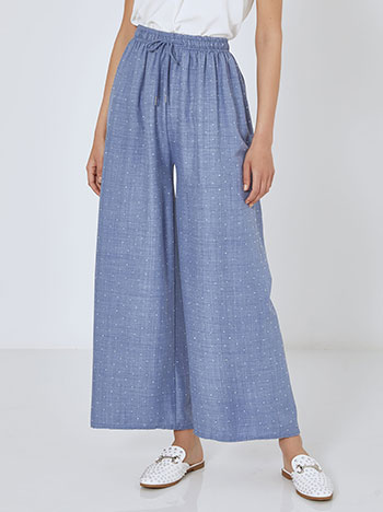 Wide leg trousers with strass in blue