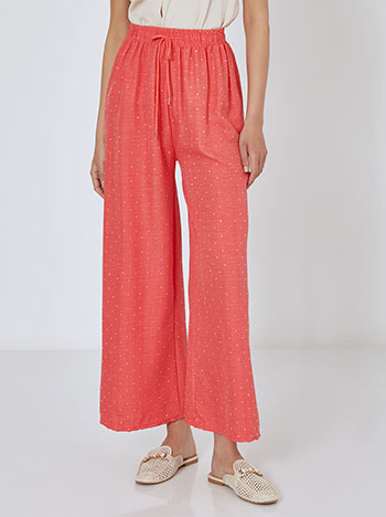 Wide leg trousers with strass in light red