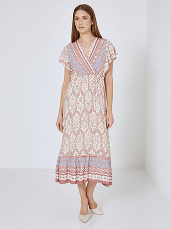 Dress printed midi cotton in dusty pink
