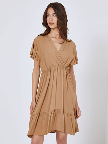 Dress cotton with ruffles in light brown