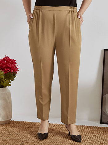 Trousers with elastic waistband in camel