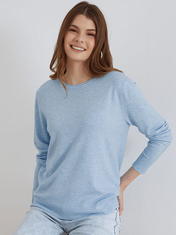 Sweater with rolled up neckline in sky blue