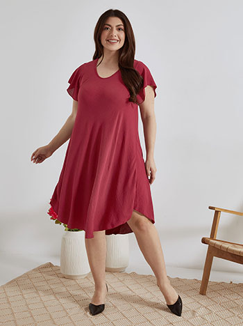 Dress midi with asymmetric hemline in wine red