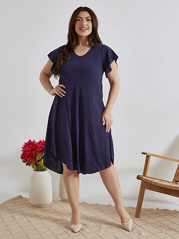 Dress midi with asymmetric hemline in dark blue