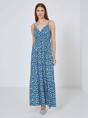Dress maxi printed with straps in blue