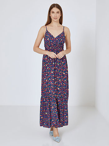 Dress maxi printed with straps in dark blue