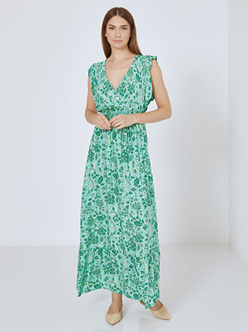 Dress wrap front maxi with ruffles in green