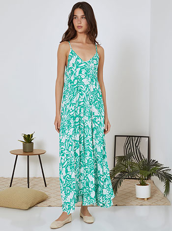 Dress printed with V neckline in green