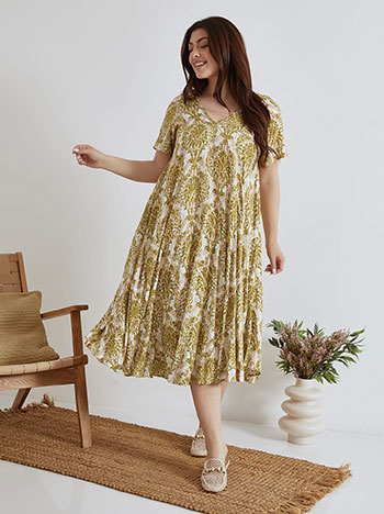 Dress midi with metallic details in olive green