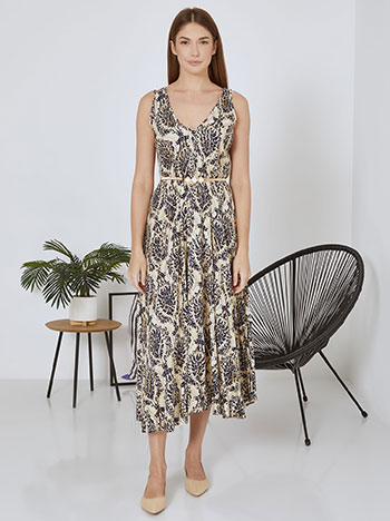 Dress midi sleeveless printed in dark blue