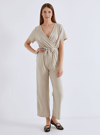Jumpsuit wrap front in dark beige