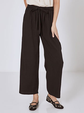 Trousers wide leg with tie in black