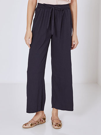 Trousers wide leg with tie in dark blue