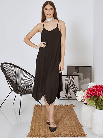Dress midi asymmetric in black