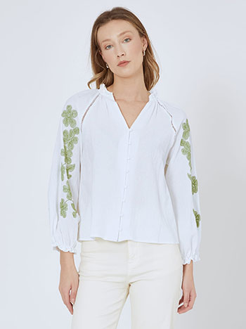 Shirt cotton with broderie details in green