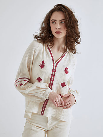 Top with broderie details in wine red