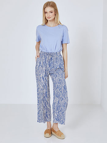 Trousers wide leg printed with decorative cord in blue