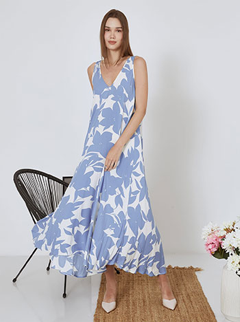 Dress maxi printed sleeveless in light blue