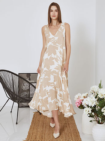 Dress maxi printed sleeveless in beige