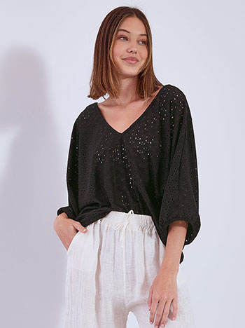 Μπλούζα oversized διάτρητη σε μαύρο