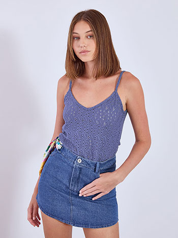 Top broderie with straps in rough blue