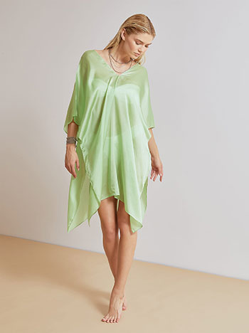 Καφτάνι μονόχρωμο σατέν σε πράσινο ανοιχτό