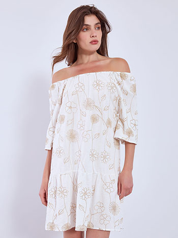Kaftan dress with elastic neckline in white