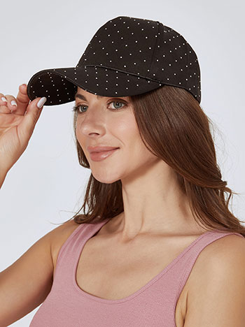 Καπέλο jockey σατέν με strass σε μαύρο