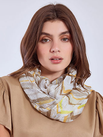 Scarf printed with metallic details in beige