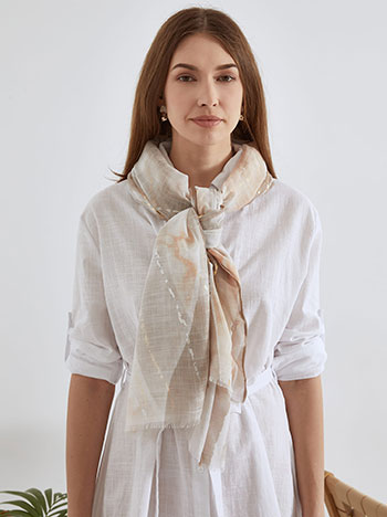 Printed scarf in beige