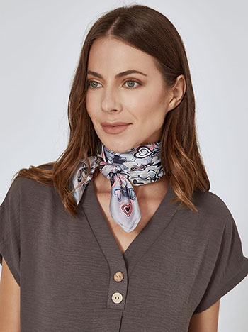 Neckerchief satin with hearts in grey