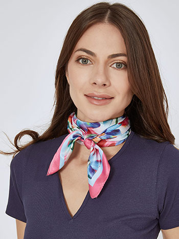 Neckerchief printed satin in fuchsia