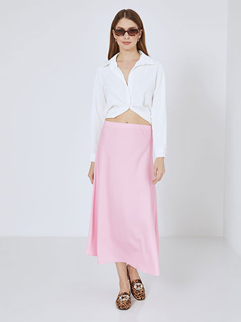 Skirt satin midi in pink