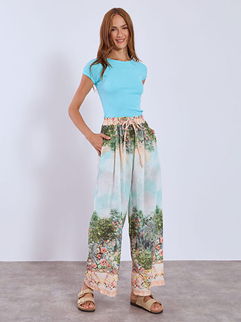 Wide leg trousers printed high waisted in green