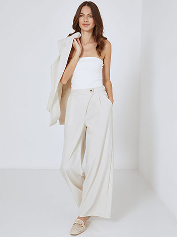 Wide leg trousers with crossover detail in light beige