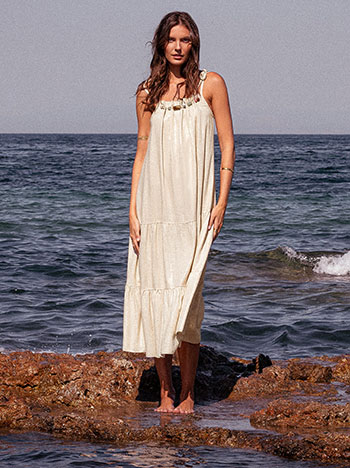 Dress maxi metallic in beige