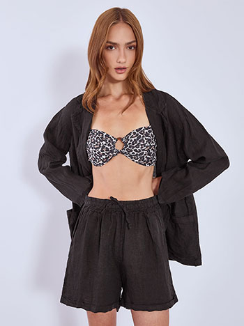Shirts linen with rolled up hemline in black