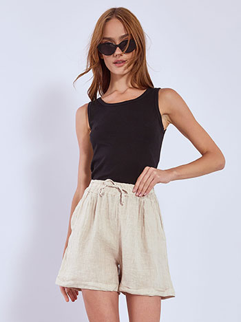 Shorts linen with rolled up hemline in beige