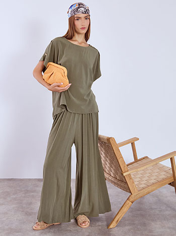 Wide leg trousers high waisted in khaki