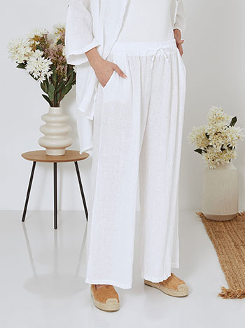 Παντελόνα λινή σε λευκό