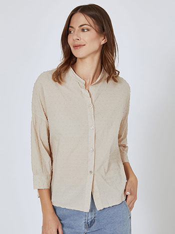 Shirt cotton with textured polka dot in beige