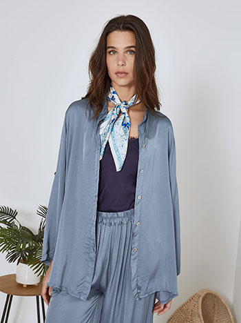 Shirt viscose satin in rough blue