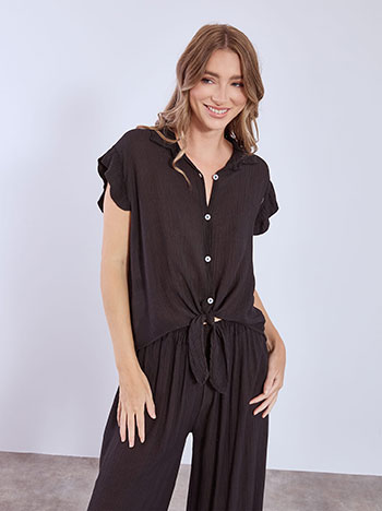 Shirt with textured fabric in black